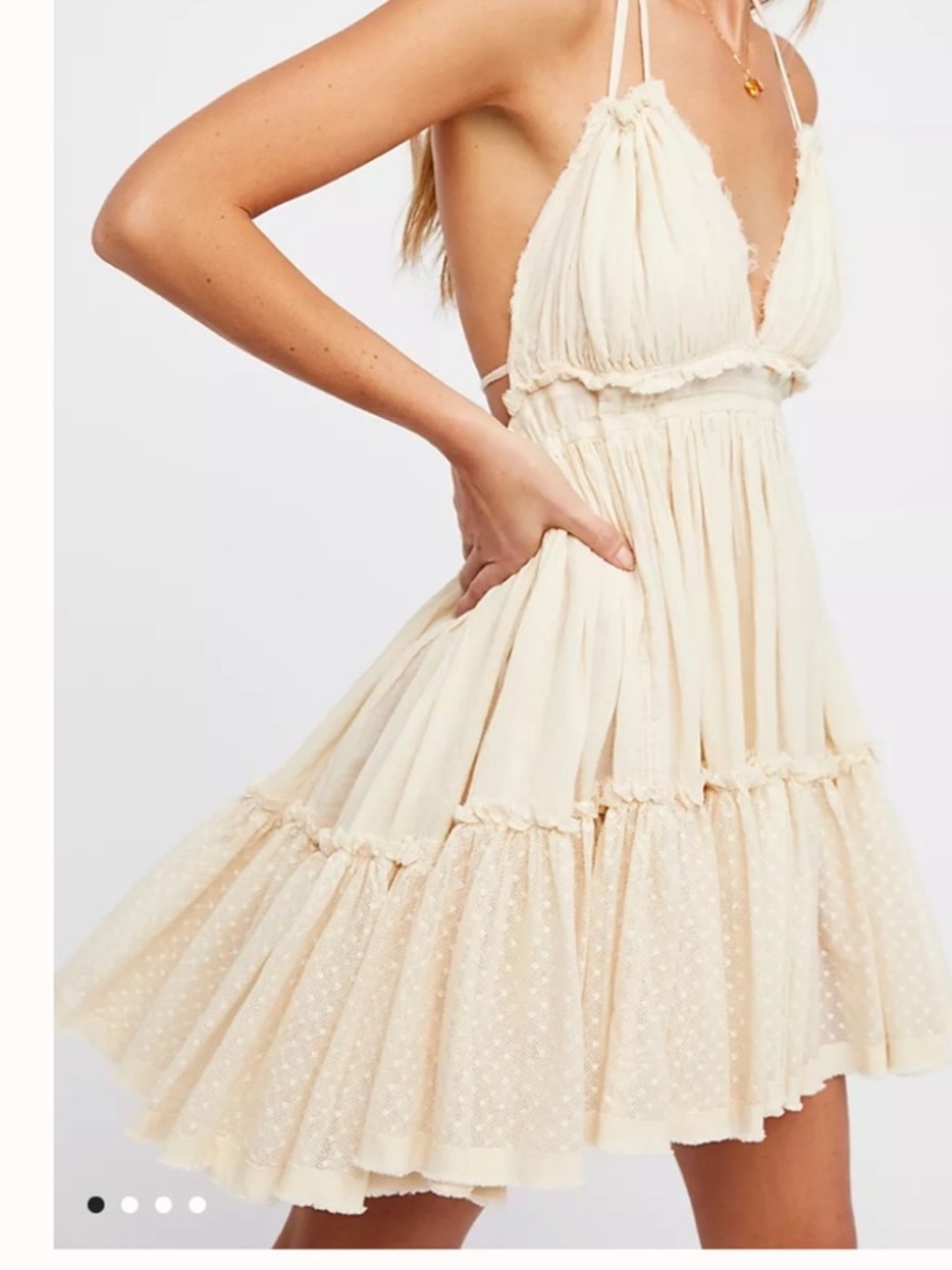 Free People 100 Degree Halter Mini Dress, Ivory, XL
